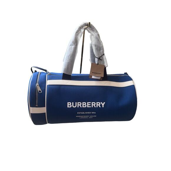 Burberry Kennedy Nylon Duffle Bag With What Leather Trim Damson Blue NWT 2200 - Picture 2 of 9